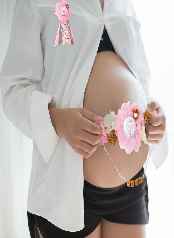 Blinket Pink Blue Bear Maternity Sash Corsage Set – Floral Baby Shower Sash with Mom to Be Pins Pearl BABY Letter Chain for Gender Reveal Party Decorations and Pregnancy Photoshoot - Image 5